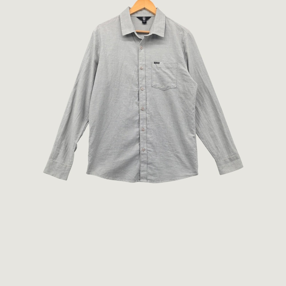 Volcom Mens Medium Gray Long Sleeve Button Down Shirt Cotton Skater Surf